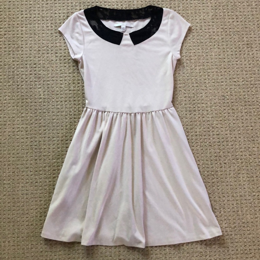 Lauren Conrad Cream Dress with Black Lace Neckline